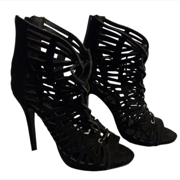 Forever Women's Black Stilettos High Heel Sandal Pumps Lace Up Shoe Size 7.5 - Picture 1 of 11